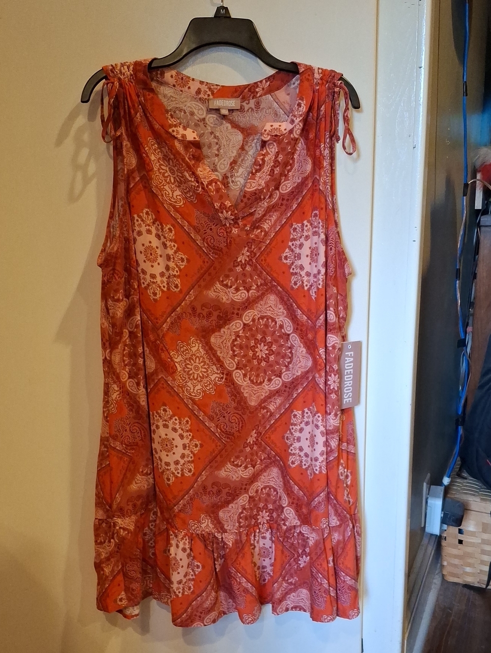 NWT 2X Women's Orange Geometric Paisley Sleeveless Dress Or Tunic